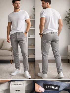 Express Hyper Stretch Skinny Chino Pants Men’s 33x30 Gray Slim Fit Casual
